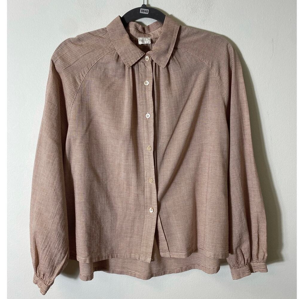 Poetry Burgandy Striped Button Down Long Sleeved Shirt Sz 10